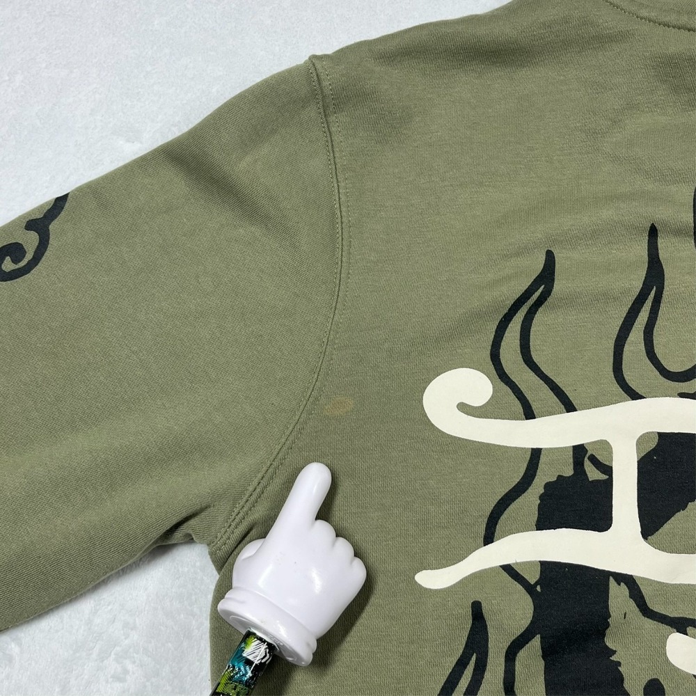 Ed Hardy Hoodie Mens Medium Olive Green Tattoo Graphic Love Kills Slowly *Flaws - Picture 8 of 14